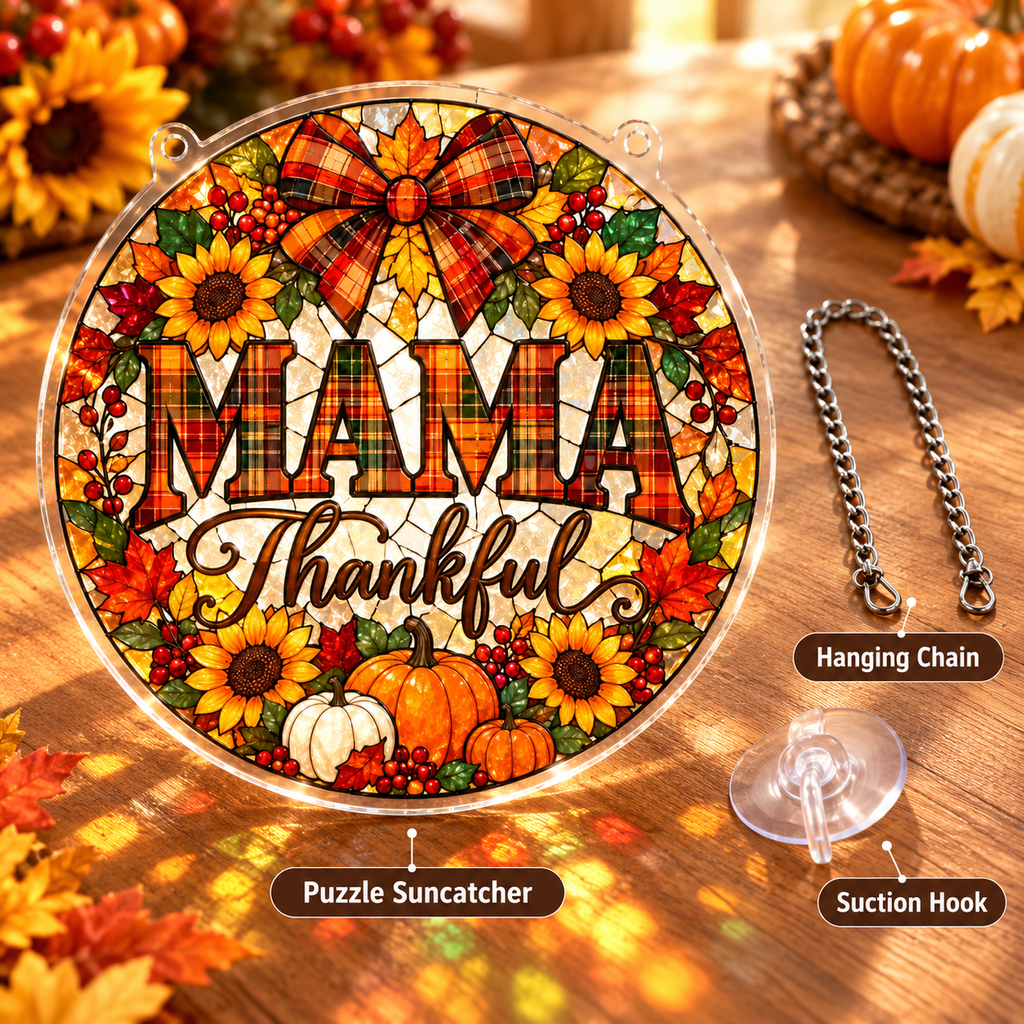 Tanksgiving Acrylic Jigsaw Puzzle Suncatcher - Mama Thankful