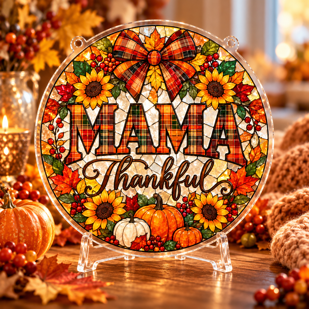 Tanksgiving Acrylic Jigsaw Puzzle Suncatcher - Mama Thankful