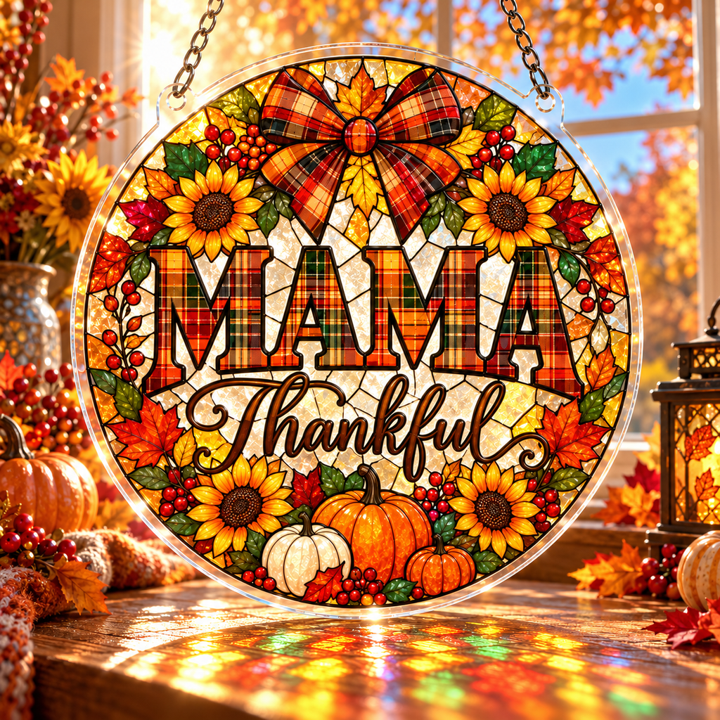 Tanksgiving Acrylic Jigsaw Puzzle Suncatcher - Mama Thankful