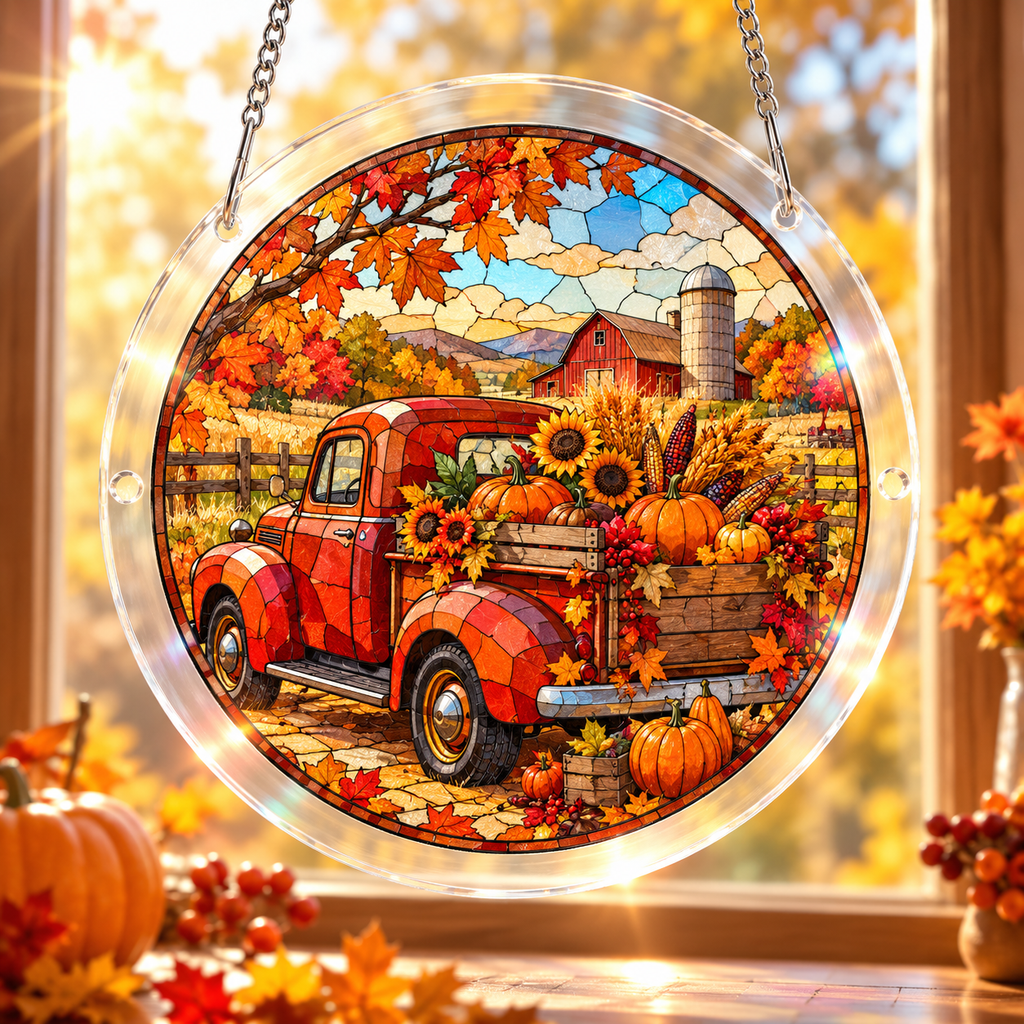 Tanksgiving Acrylic Jigsaw Puzzle Suncatcher - Autumn Farm Truck