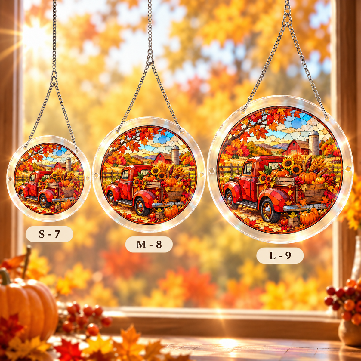Tanksgiving Acrylic Jigsaw Puzzle Suncatcher - Autumn Farm Truck