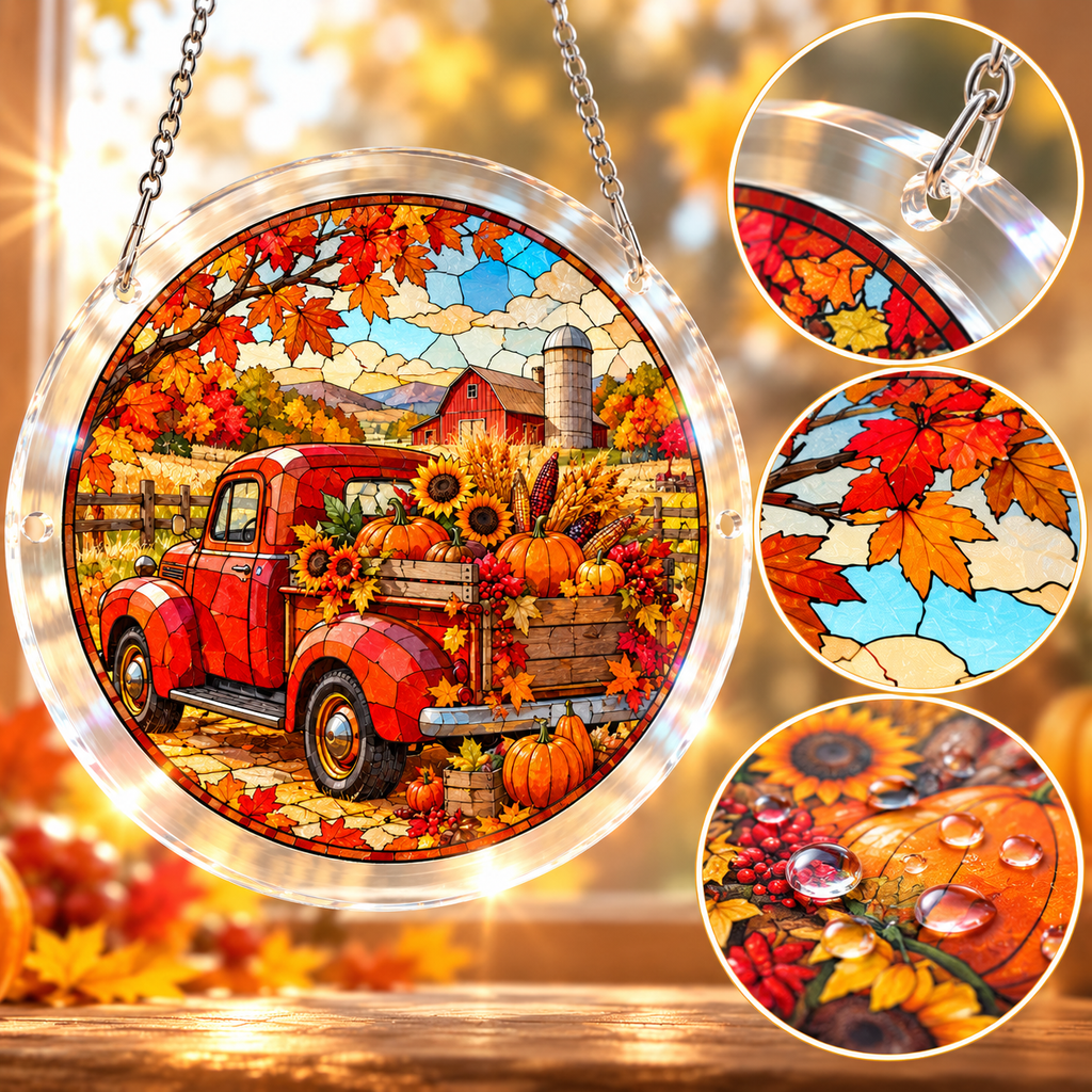 Tanksgiving Acrylic Jigsaw Puzzle Suncatcher - Autumn Farm Truck