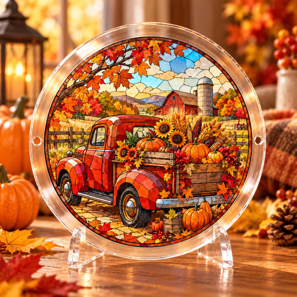 Tanksgiving Acrylic Jigsaw Puzzle Suncatcher - Autumn Farm Truck