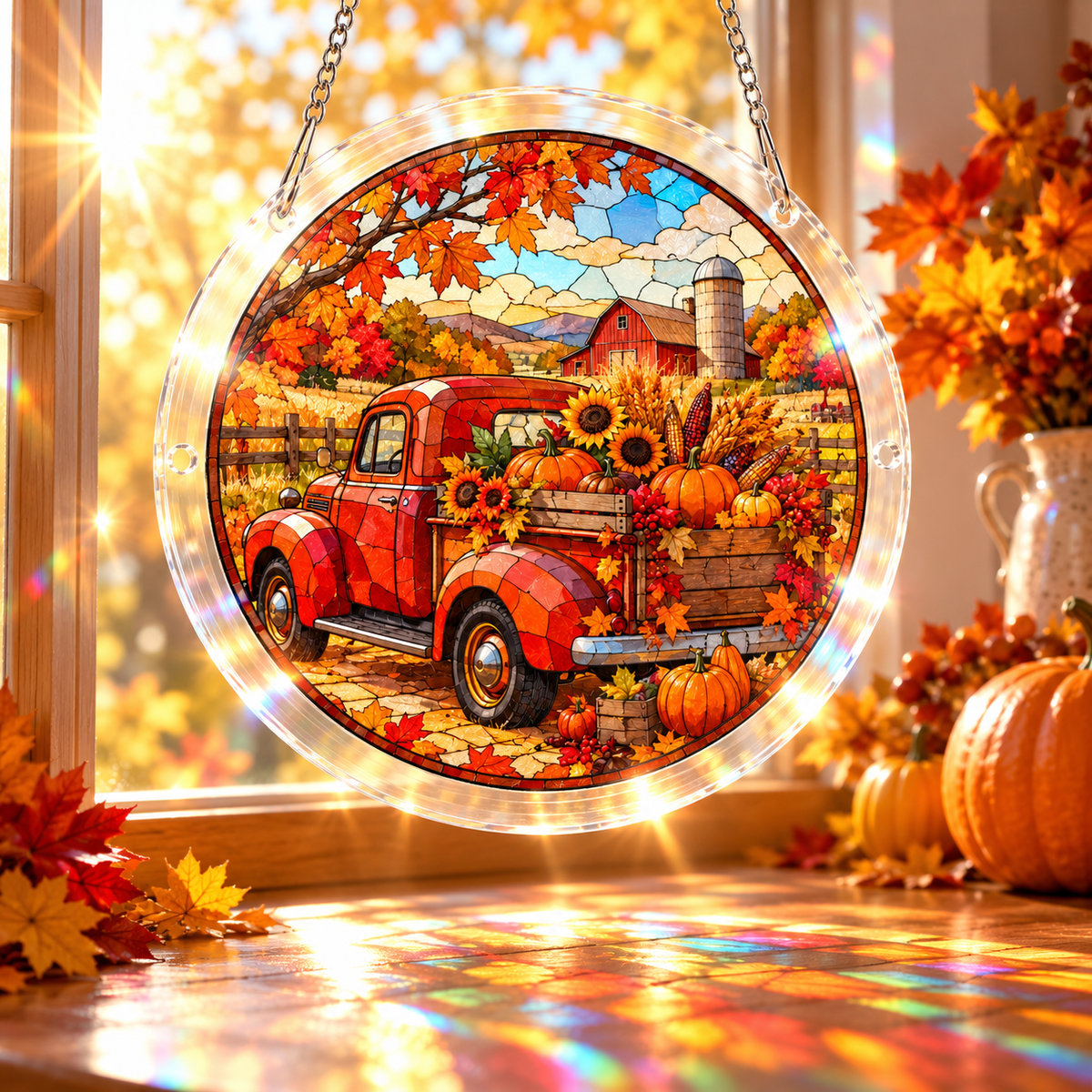 Tanksgiving Acrylic Jigsaw Puzzle Suncatcher - Autumn Farm Truck