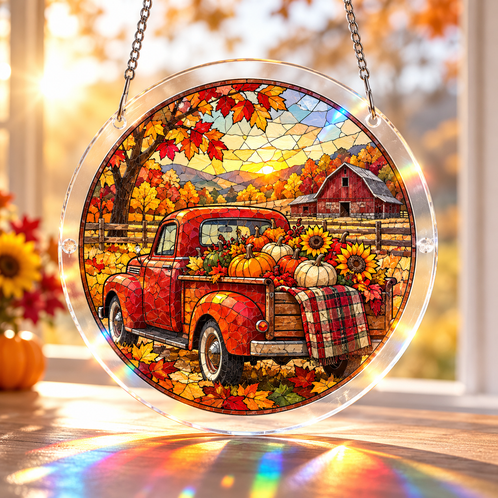 Tanksgiving Acrylic Jigsaw Puzzle Suncatcher - Pumpkin Truck