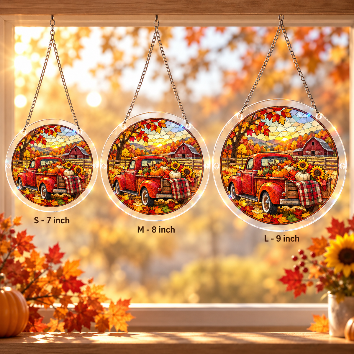 Tanksgiving Acrylic Jigsaw Puzzle Suncatcher - Pumpkin Truck