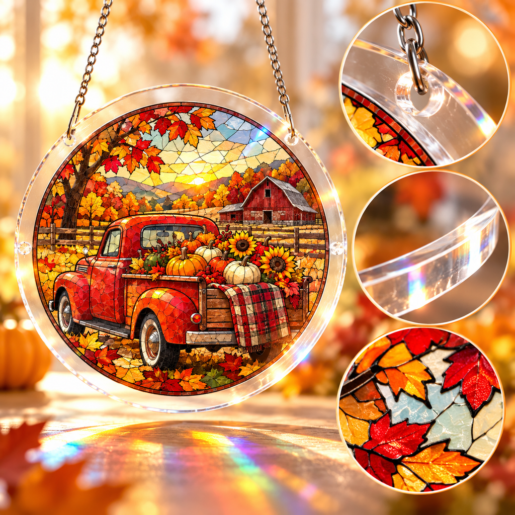 Tanksgiving Acrylic Jigsaw Puzzle Suncatcher - Pumpkin Truck
