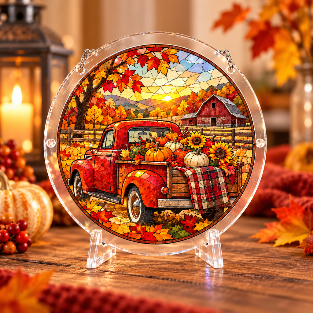 Tanksgiving Acrylic Jigsaw Puzzle Suncatcher - Pumpkin Truck