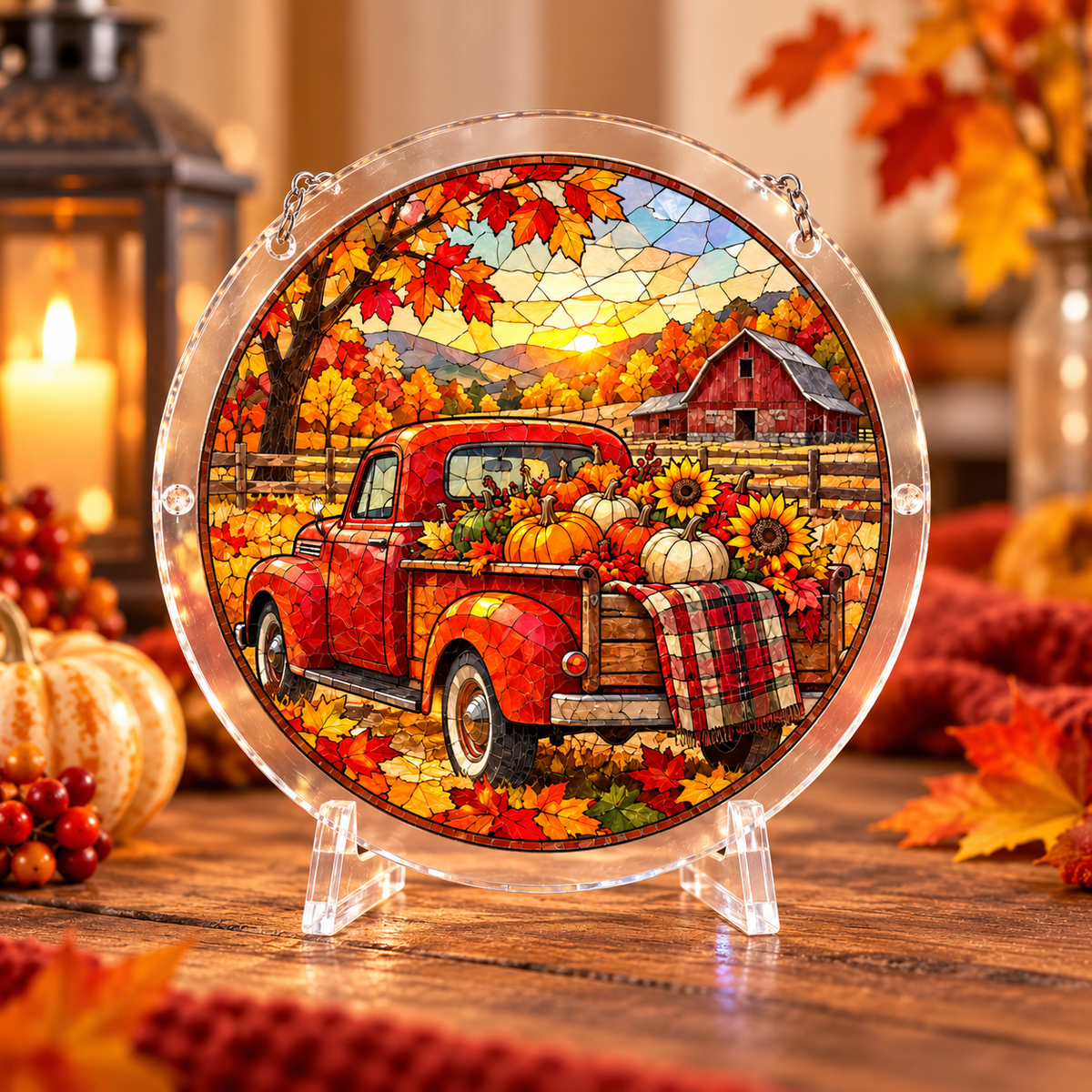 Tanksgiving Acrylic Jigsaw Puzzle Suncatcher - Pumpkin Truck