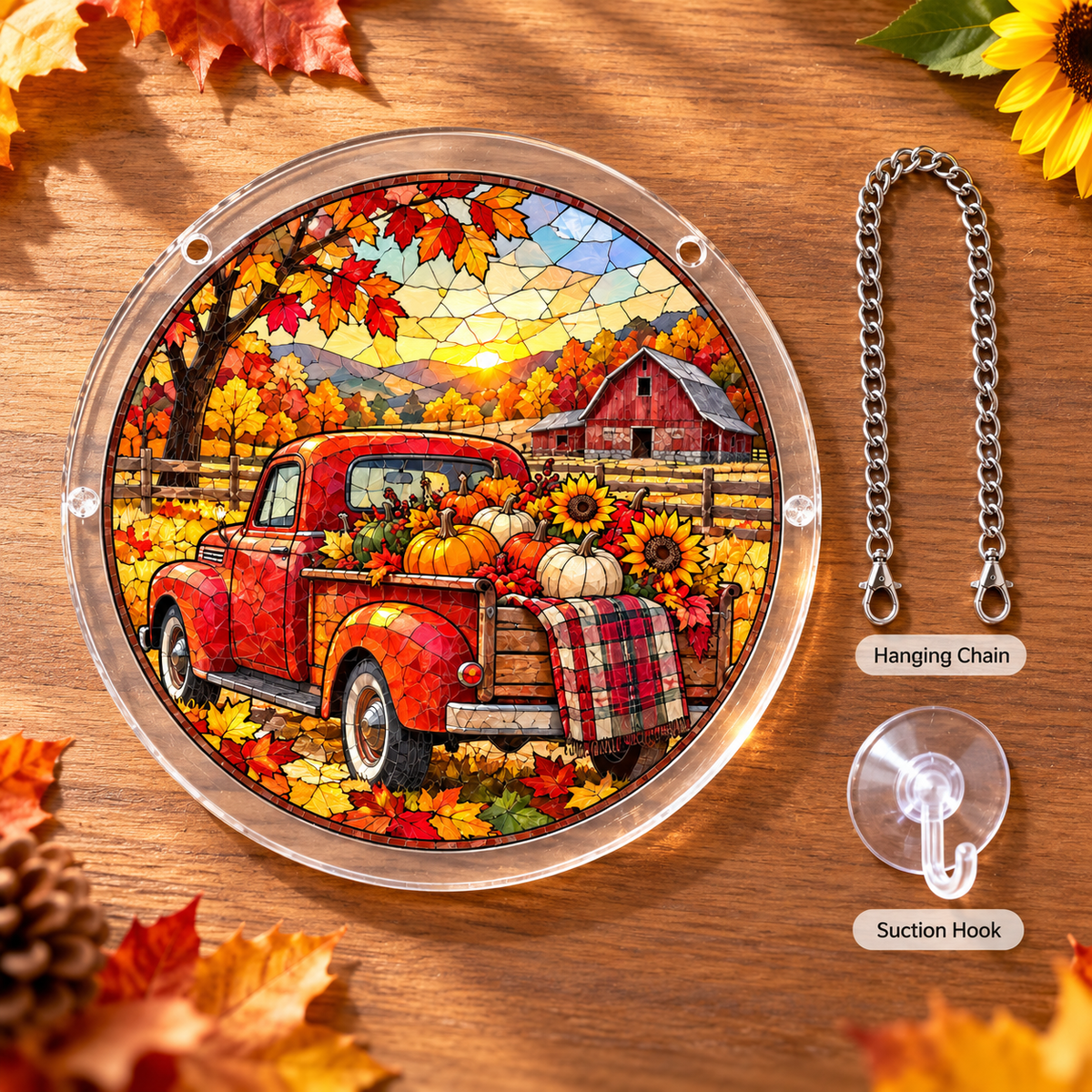 Tanksgiving Acrylic Jigsaw Puzzle Suncatcher - Pumpkin Truck