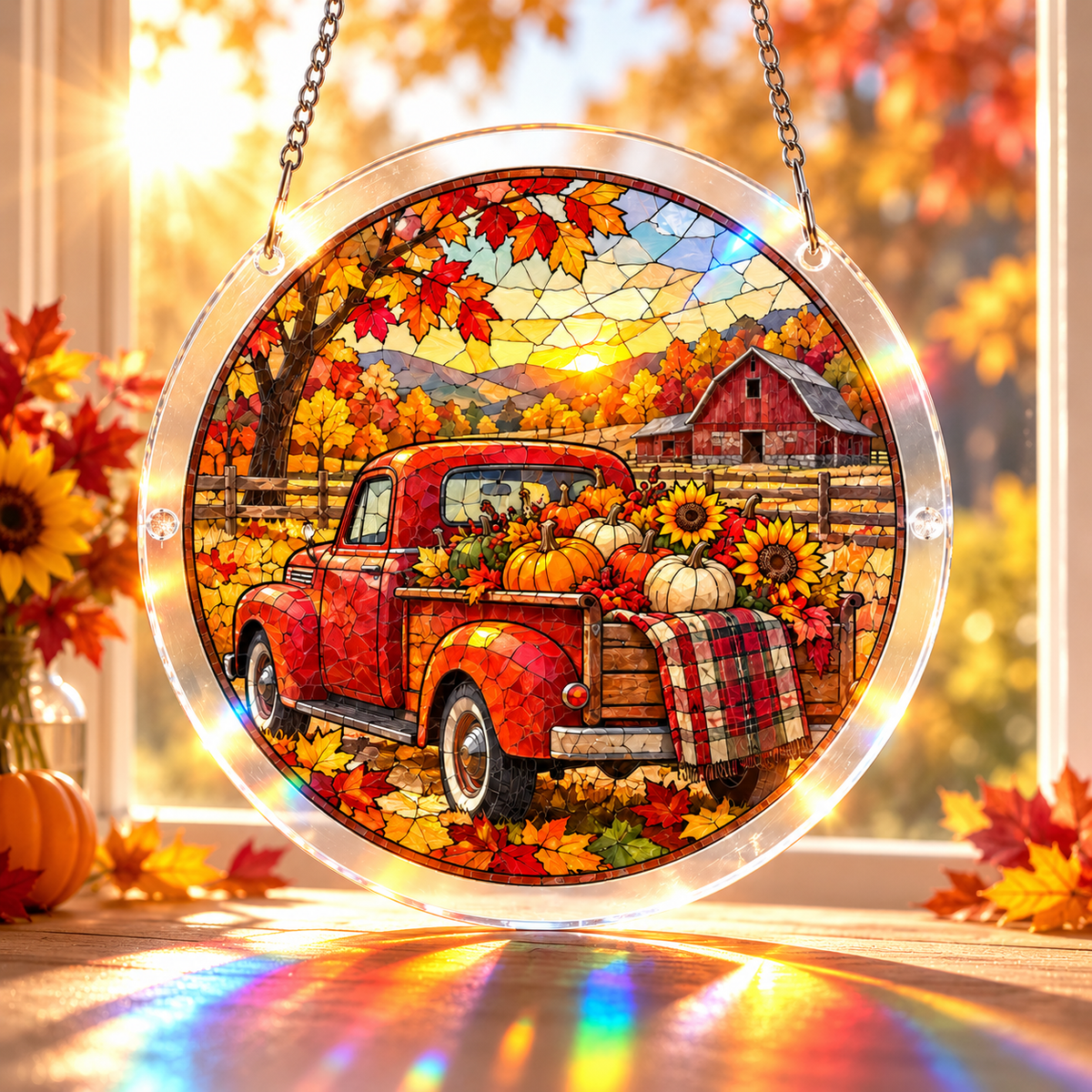Tanksgiving Acrylic Jigsaw Puzzle Suncatcher - Pumpkin Truck