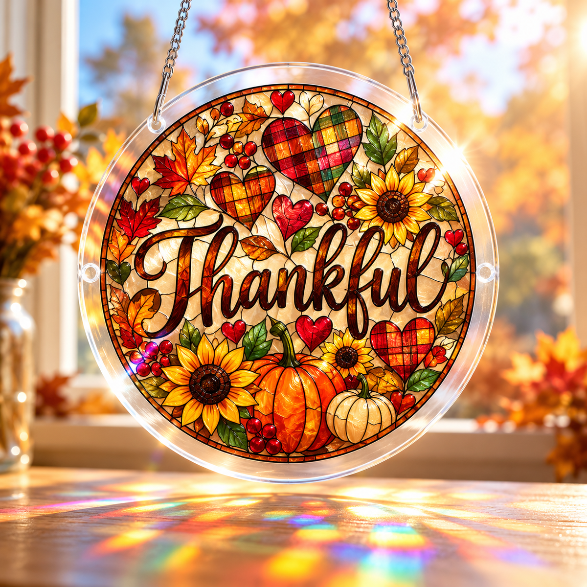 Tanksgiving Acrylic Jigsaw Puzzle Suncatcher - Thankful Hearts