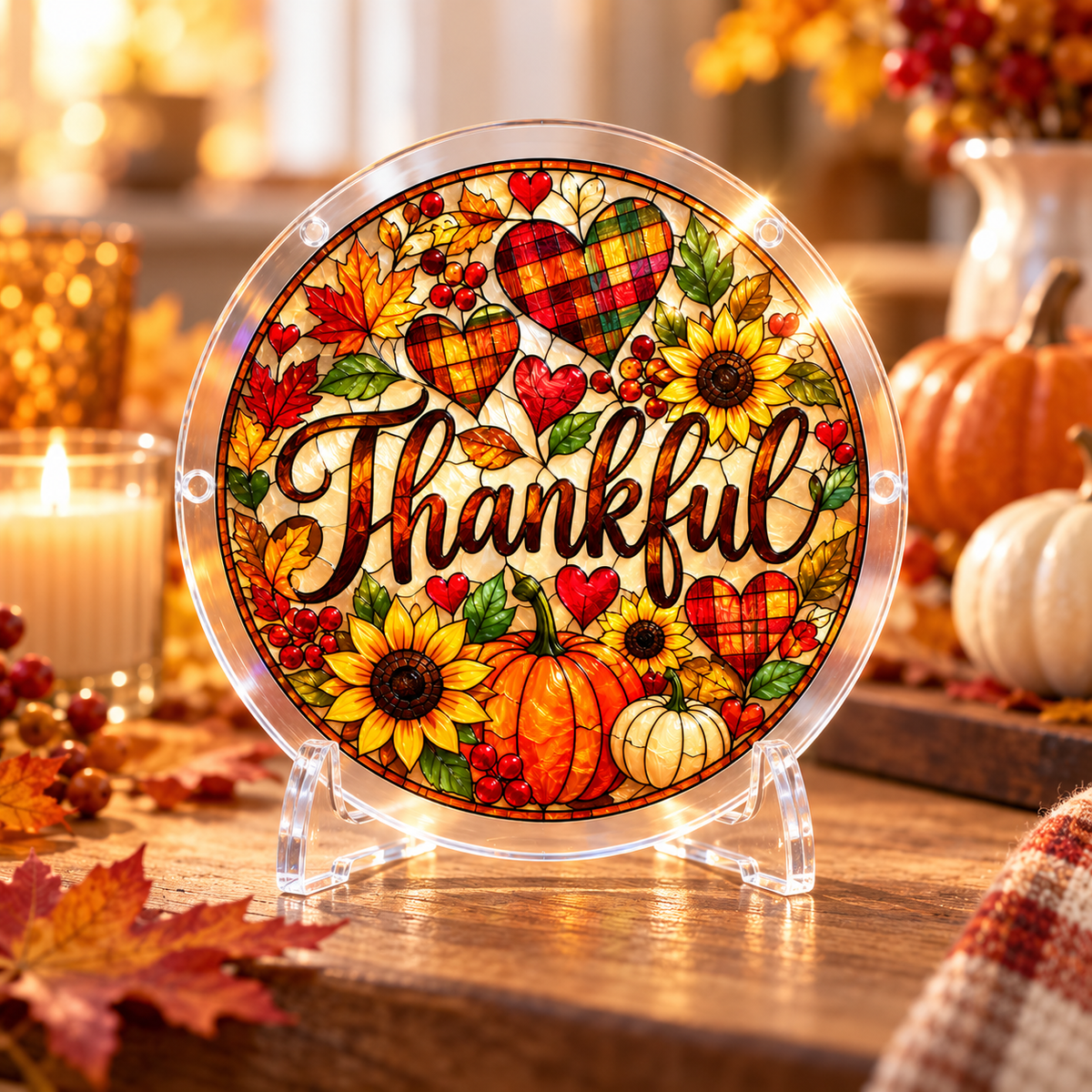 Tanksgiving Acrylic Jigsaw Puzzle Suncatcher - Thankful Hearts