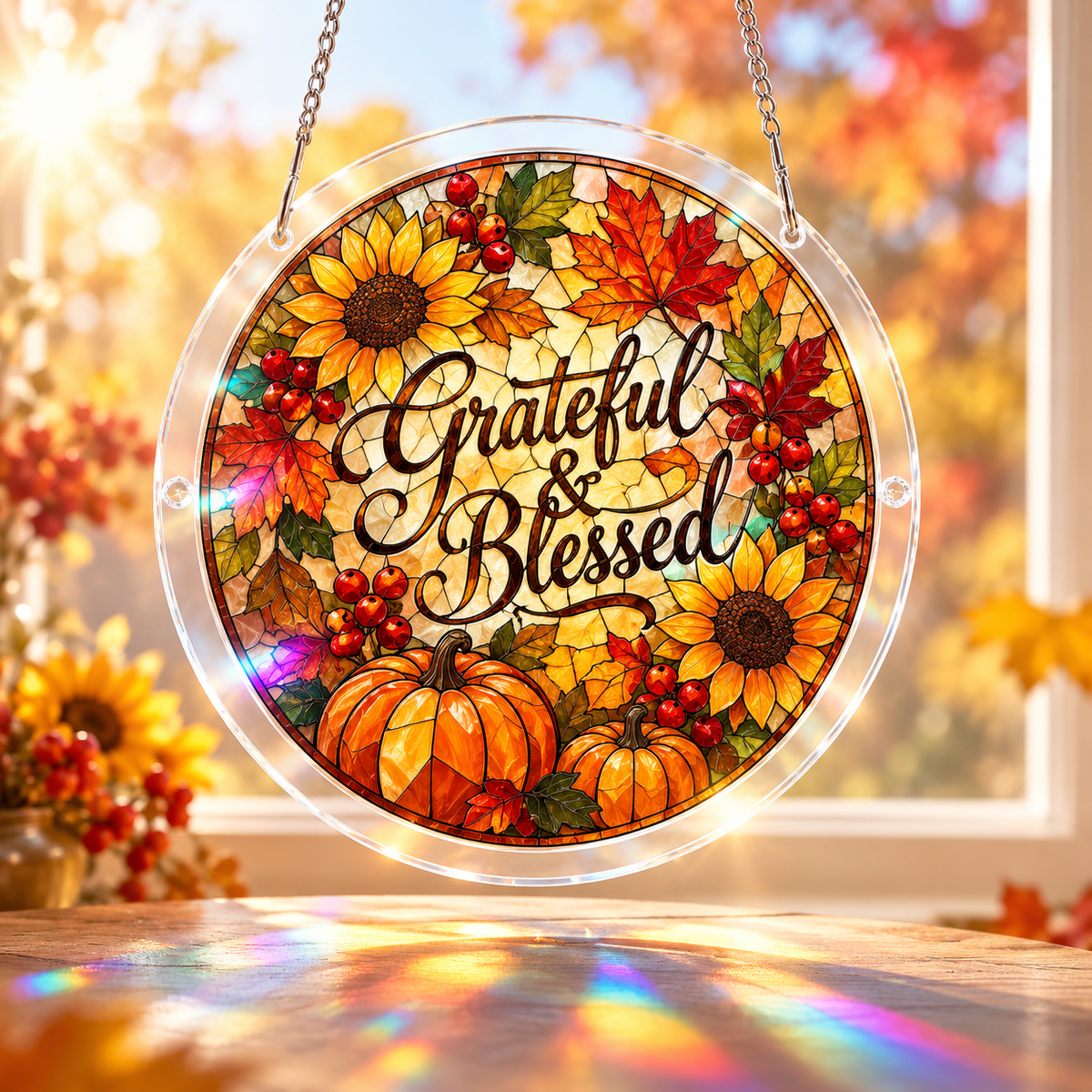 Tanksgiving Acrylic Jigsaw Puzzle Suncatcher - Grateful & Blessed