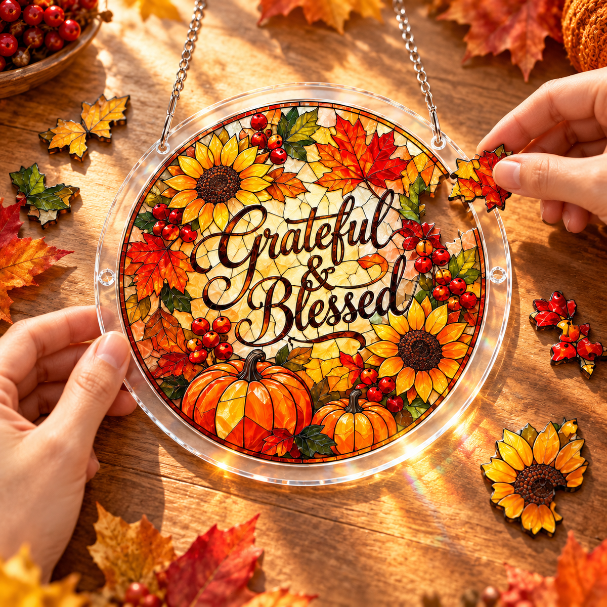 Tanksgiving Acrylic Jigsaw Puzzle Suncatcher - Grateful & Blessed