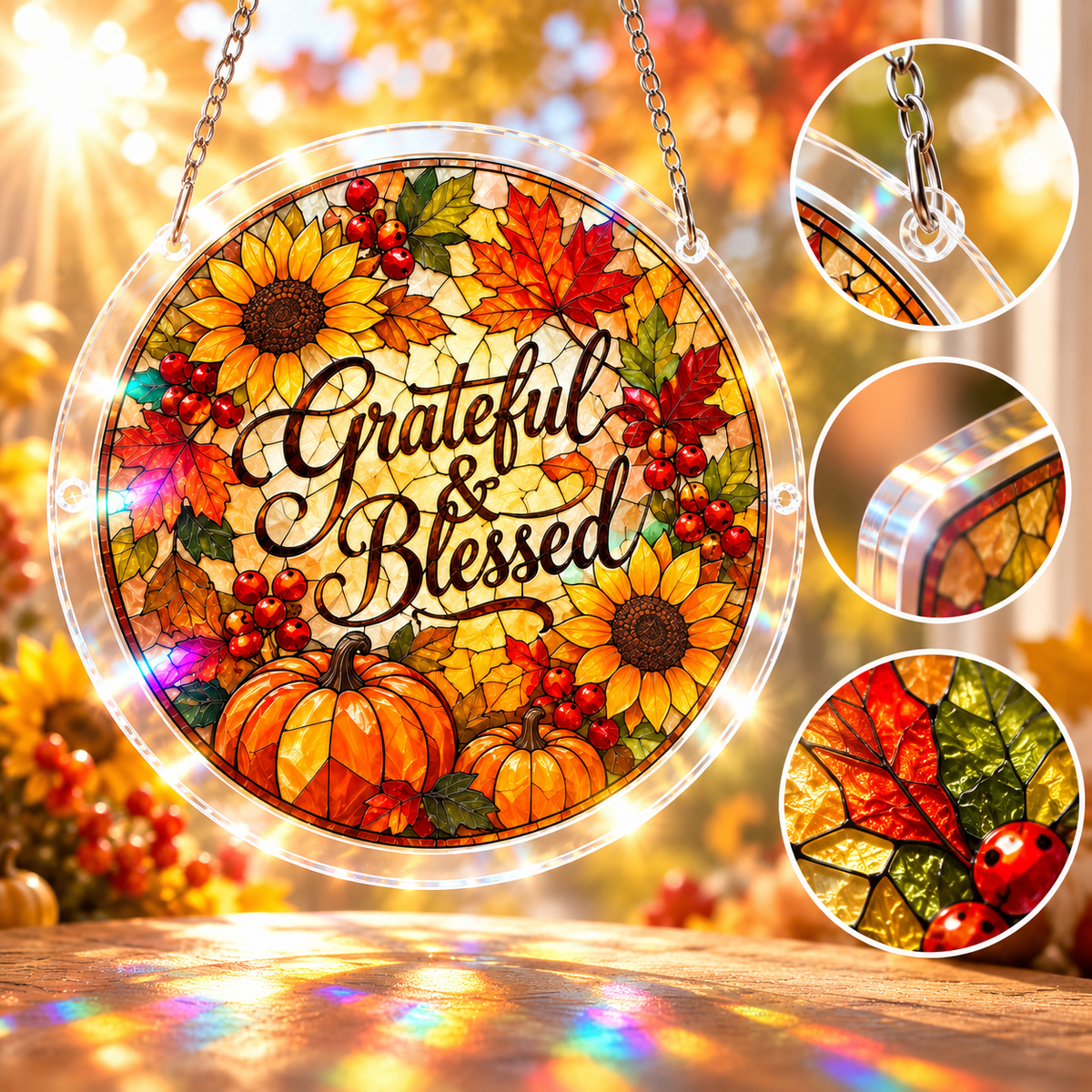 Tanksgiving Acrylic Jigsaw Puzzle Suncatcher - Grateful & Blessed