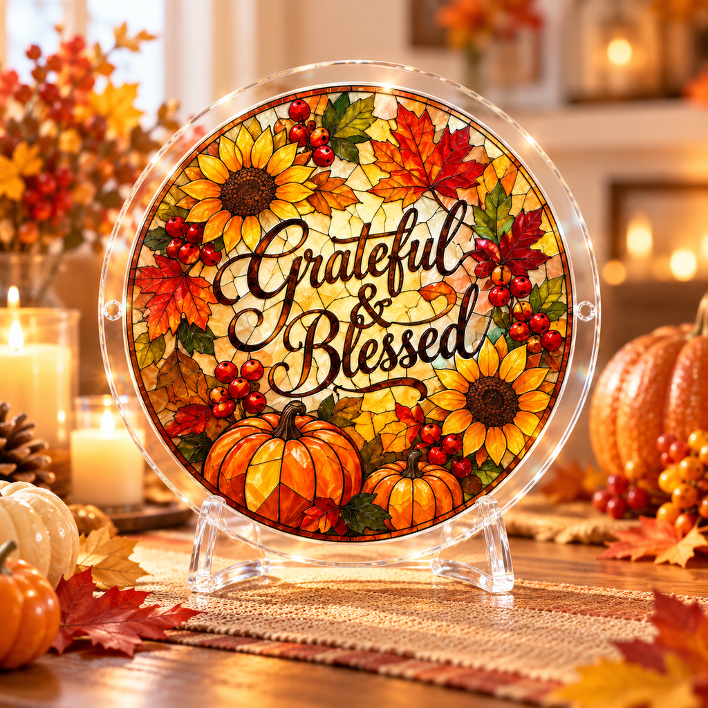 Tanksgiving Acrylic Jigsaw Puzzle Suncatcher - Grateful & Blessed