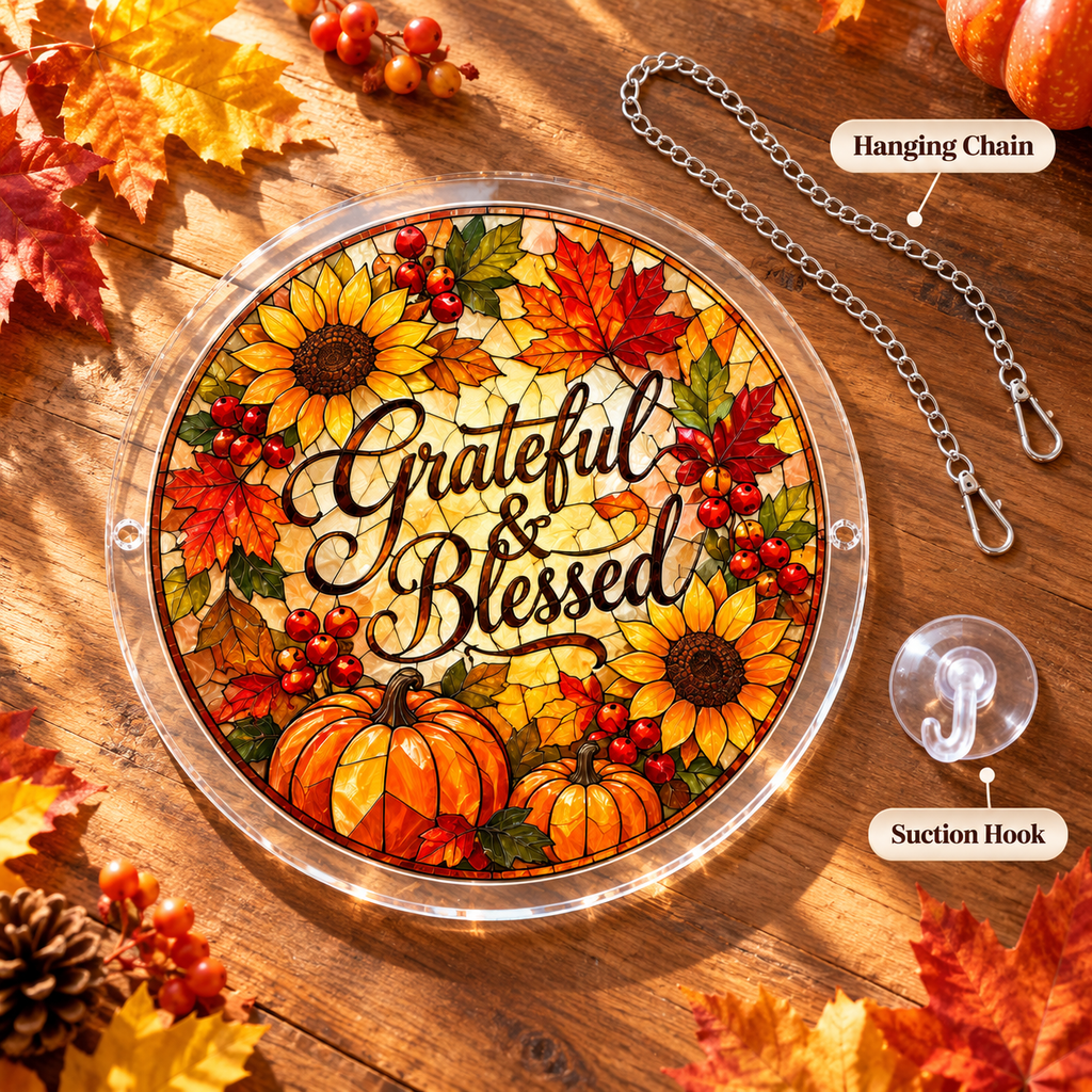 Tanksgiving Acrylic Jigsaw Puzzle Suncatcher - Grateful & Blessed