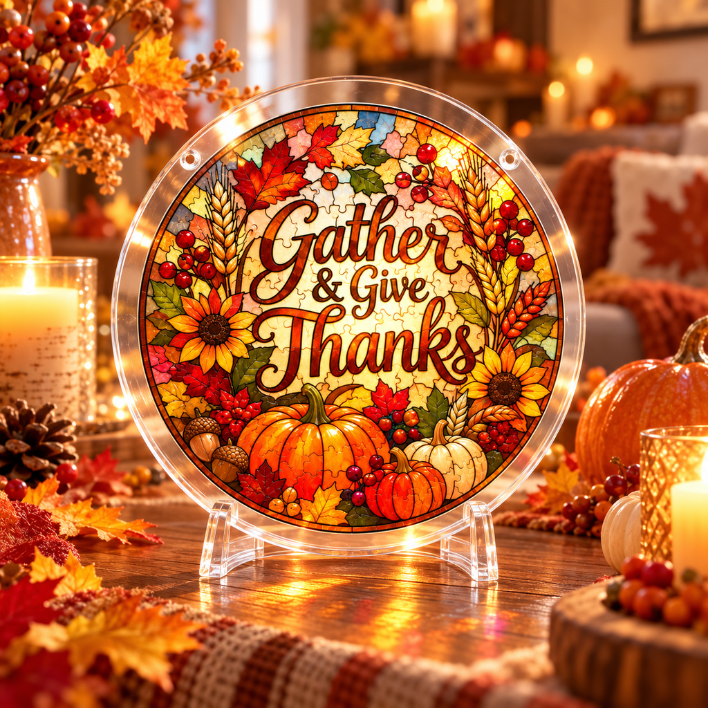 Tanksgiving Acrylic Jigsaw Puzzle Suncatcher - Gather & Give Thanks