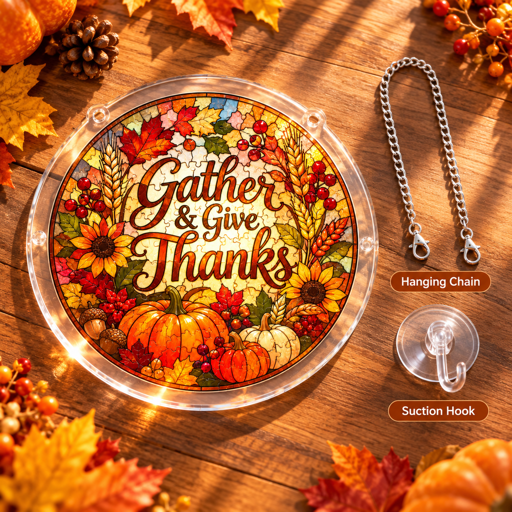Tanksgiving Acrylic Jigsaw Puzzle Suncatcher - Gather & Give Thanks