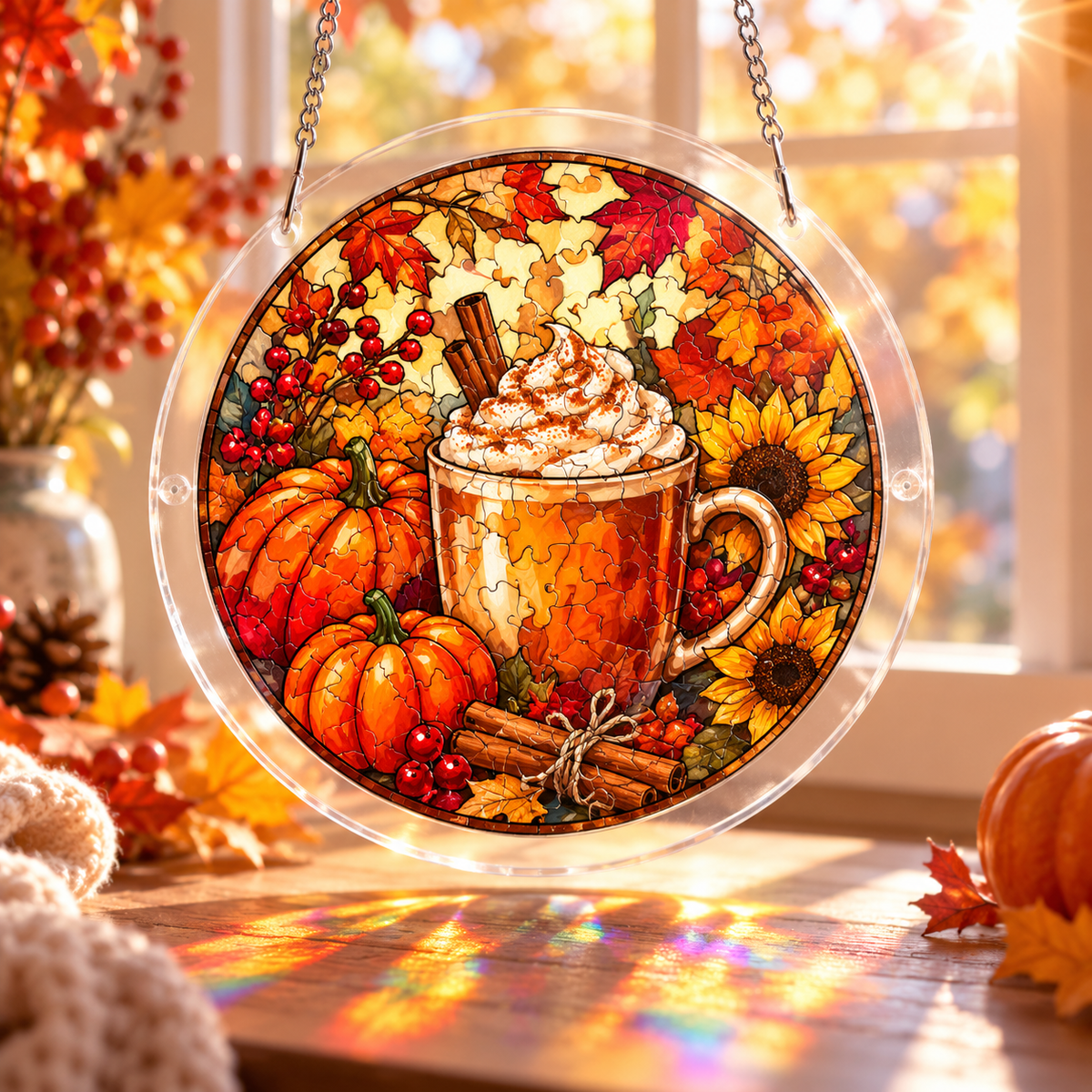 Tanksgiving Acrylic Jigsaw Puzzle Suncatcher - Pumpkin Spice Season