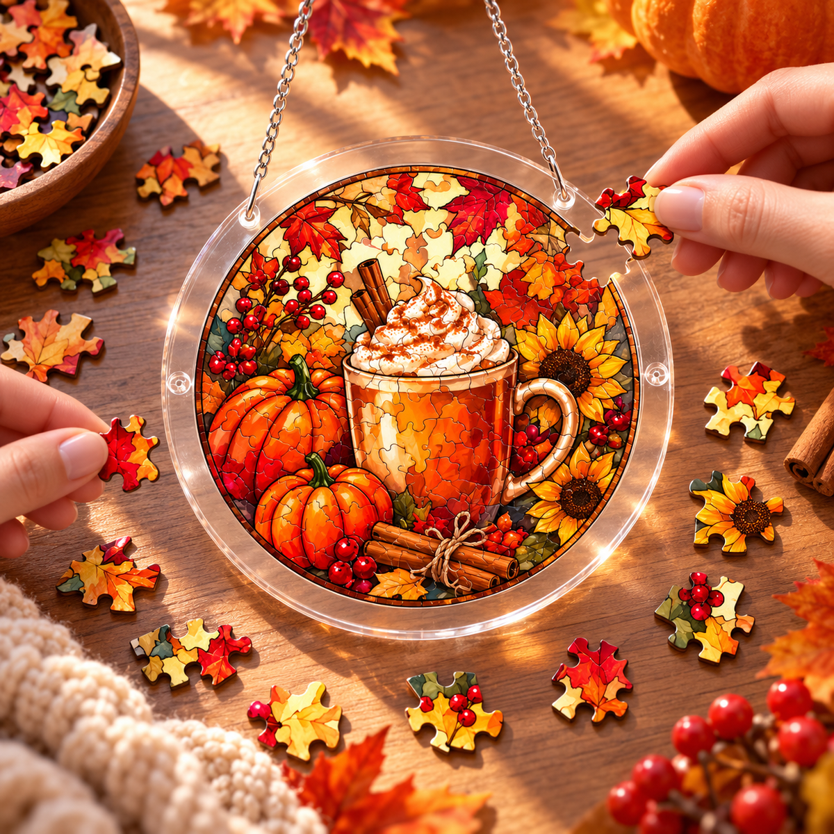 Tanksgiving Acrylic Jigsaw Puzzle Suncatcher - Pumpkin Spice Season