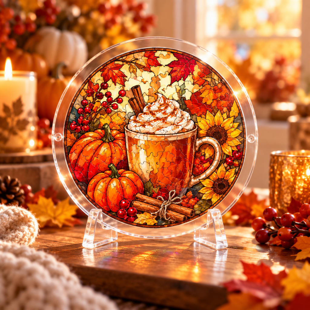 Tanksgiving Acrylic Jigsaw Puzzle Suncatcher - Pumpkin Spice Season