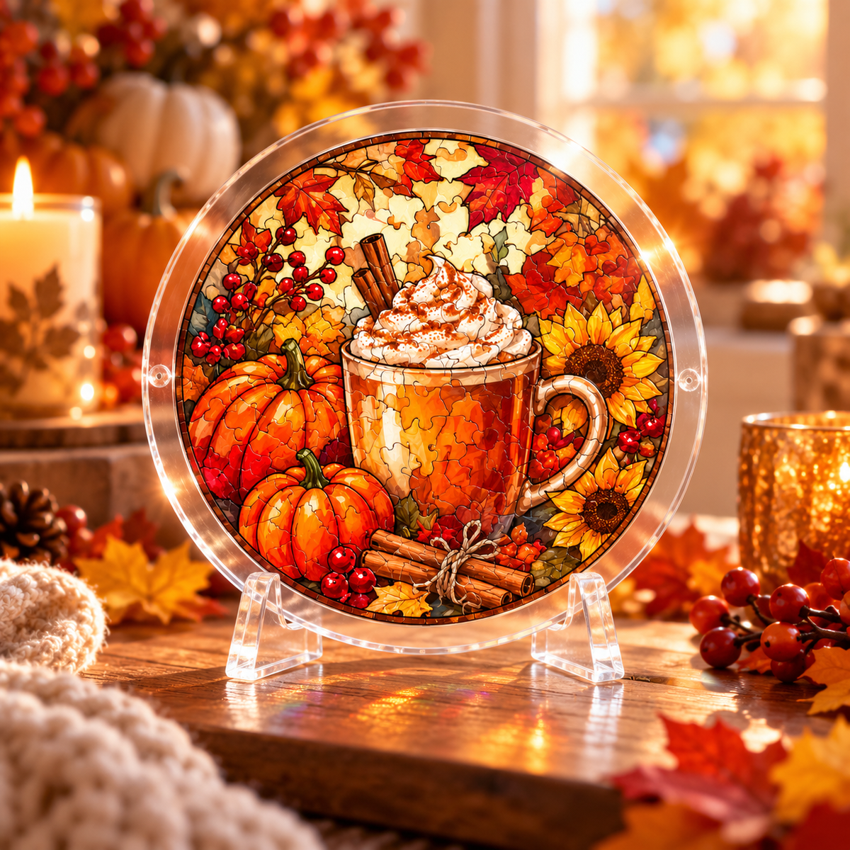Tanksgiving Acrylic Jigsaw Puzzle Suncatcher - Pumpkin Spice Season