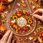 Tanksgiving Acrylic Jigsaw Puzzle Suncatcher - Wreath Blessings