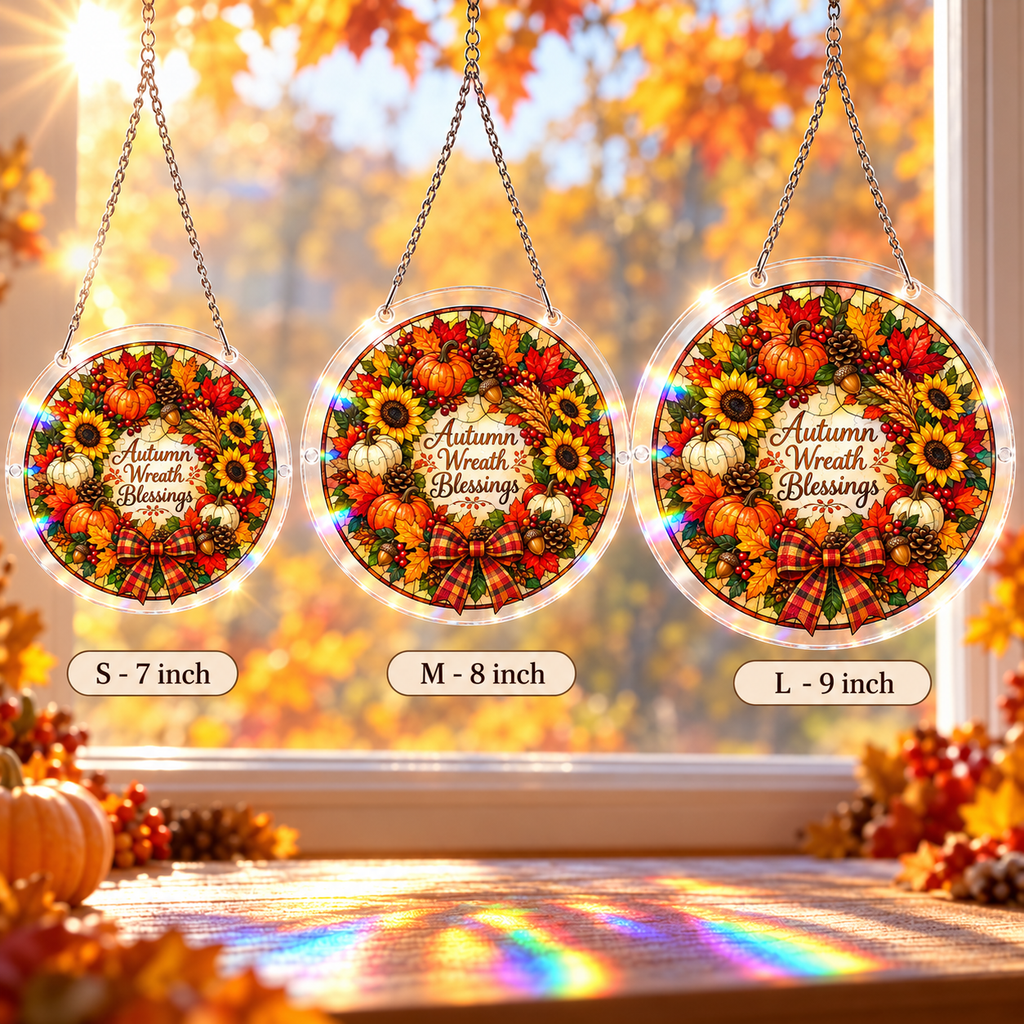 Tanksgiving Acrylic Jigsaw Puzzle Suncatcher - Wreath Blessings