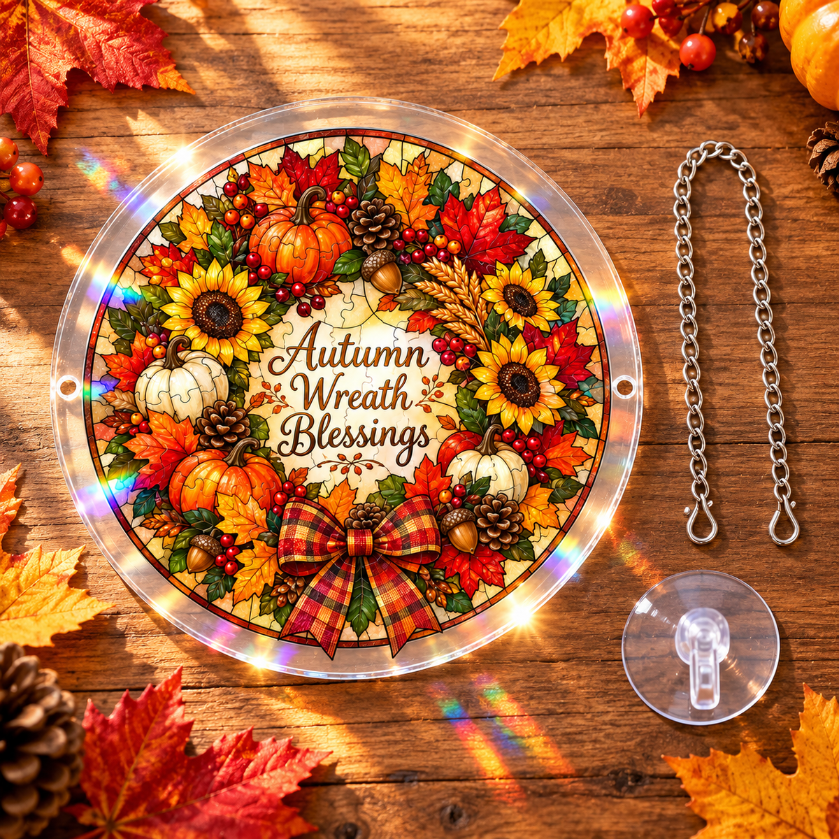 Tanksgiving Acrylic Jigsaw Puzzle Suncatcher - Wreath Blessings