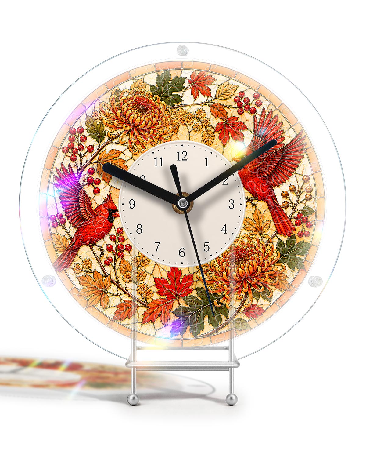 DIY Acrylic Puzzle Clock Kit - Autumn Cardinals Foliage