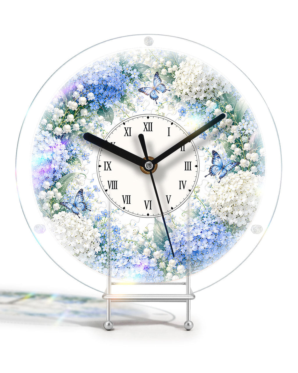 DIY Acrylic Puzzle Clock Kit - Blue Hydrangea Garden