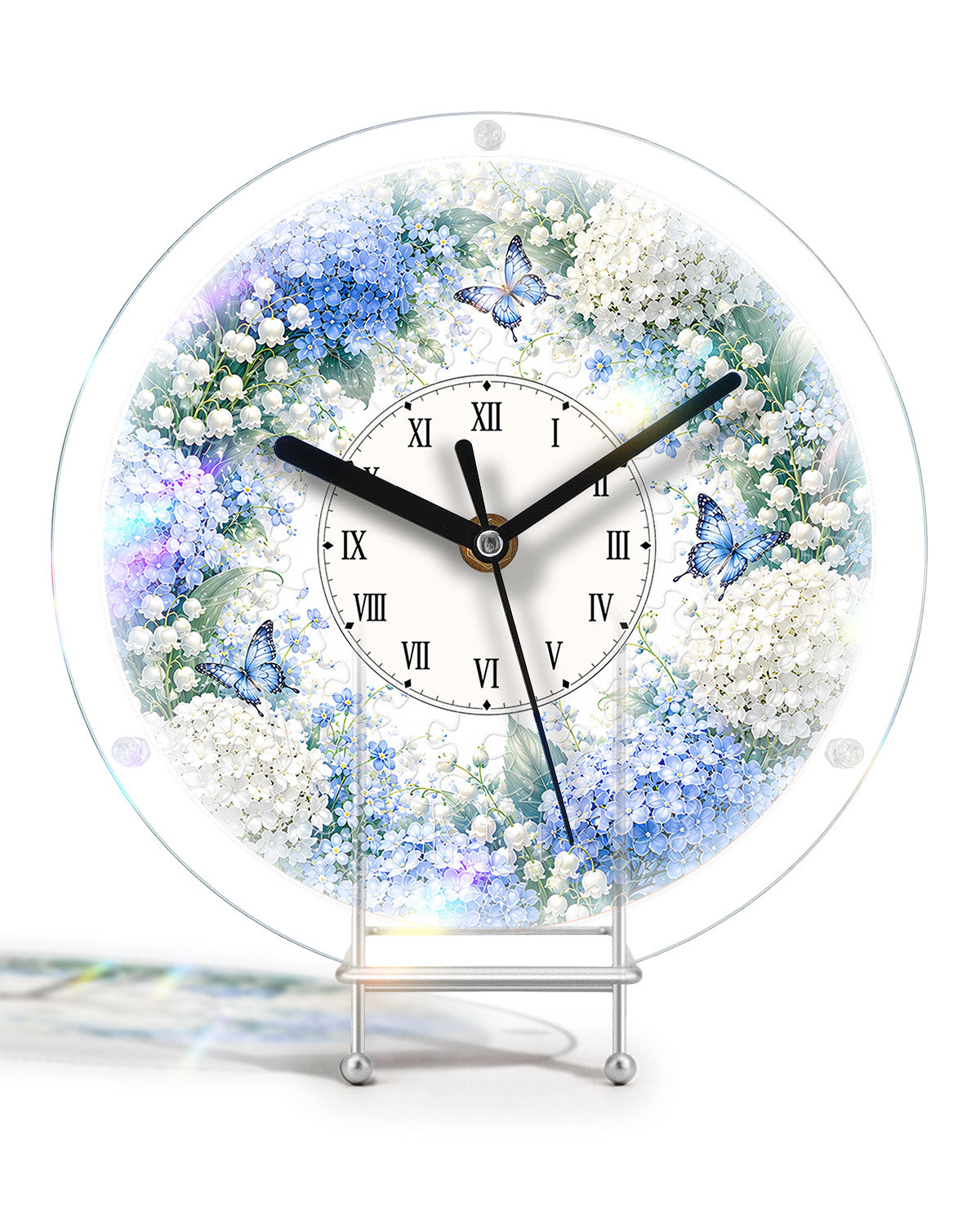 DIY Acrylic Puzzle Clock Kit - Blue Hydrangea Garden