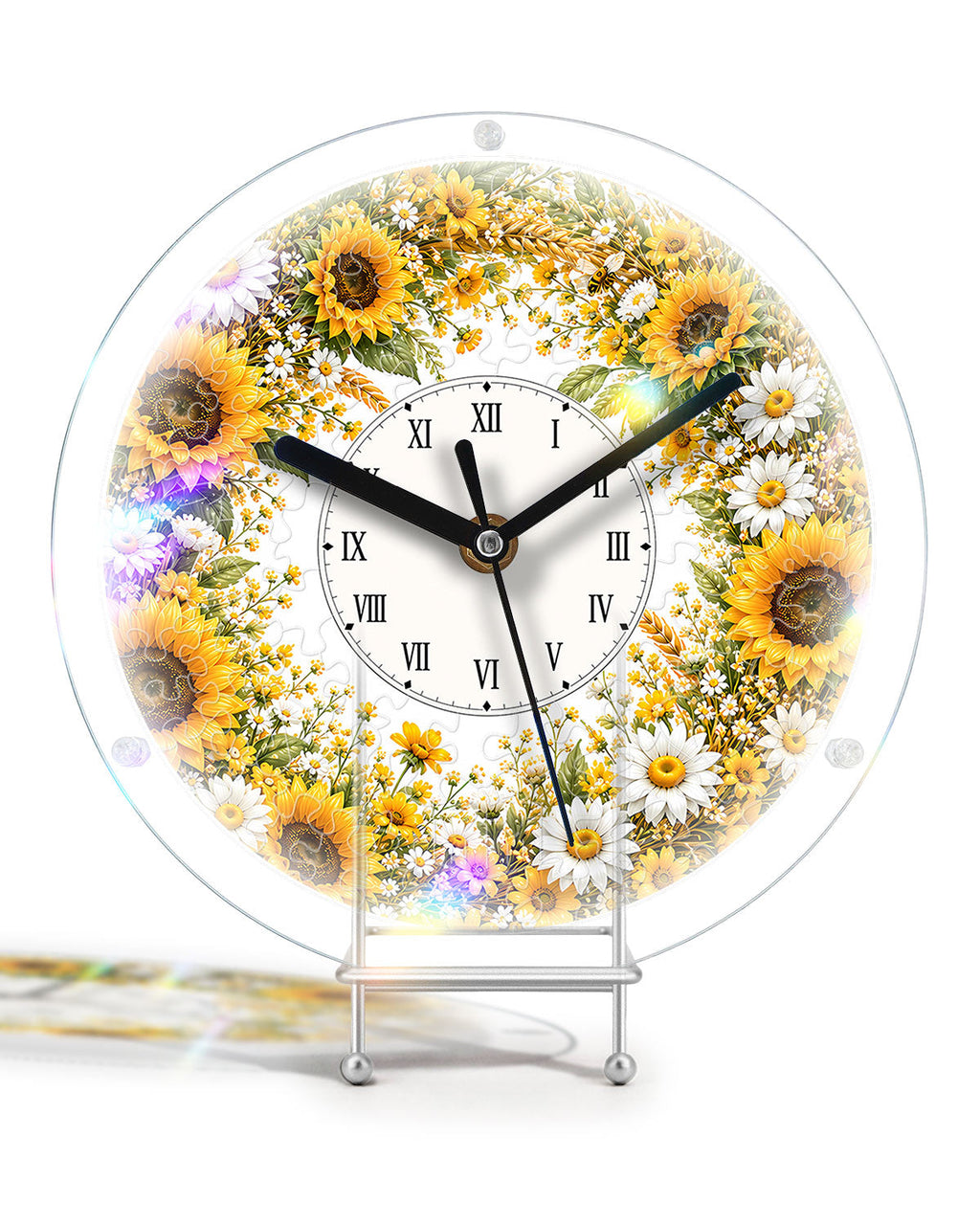 DIY Acrylic Puzzle Clock Kit - Golden Sunflower Field