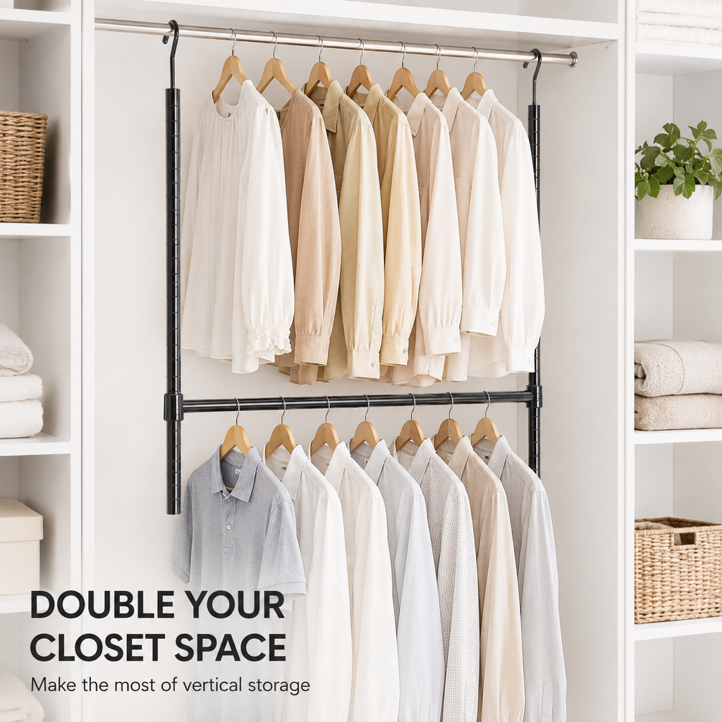 SimpleHouseware Adjustable Closet Hanging Rod, White