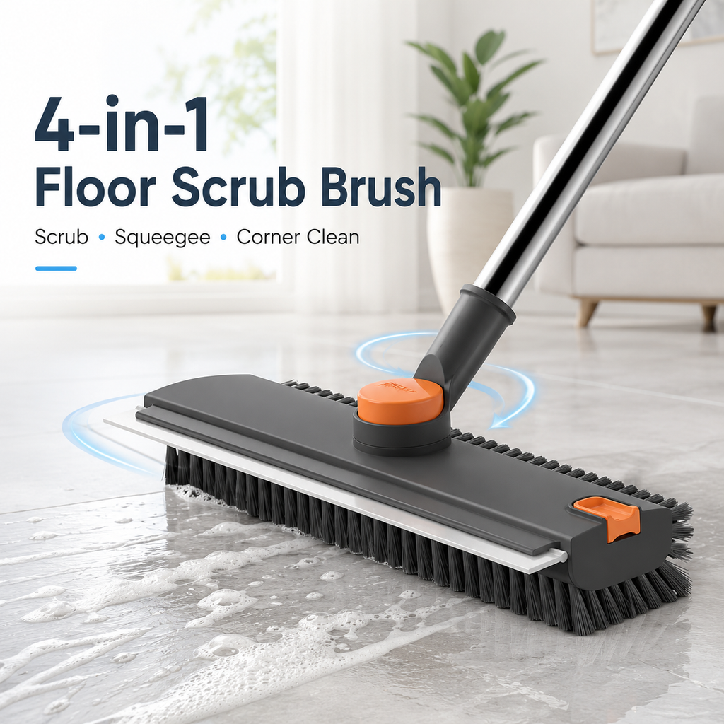 4-in-1 Floor Scrub Brush with Squeegee