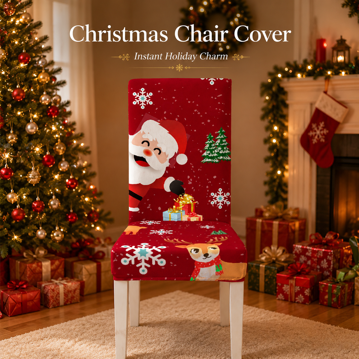 Christmas Stretch Dining Chair Cover – Festive Holiday Slipcover