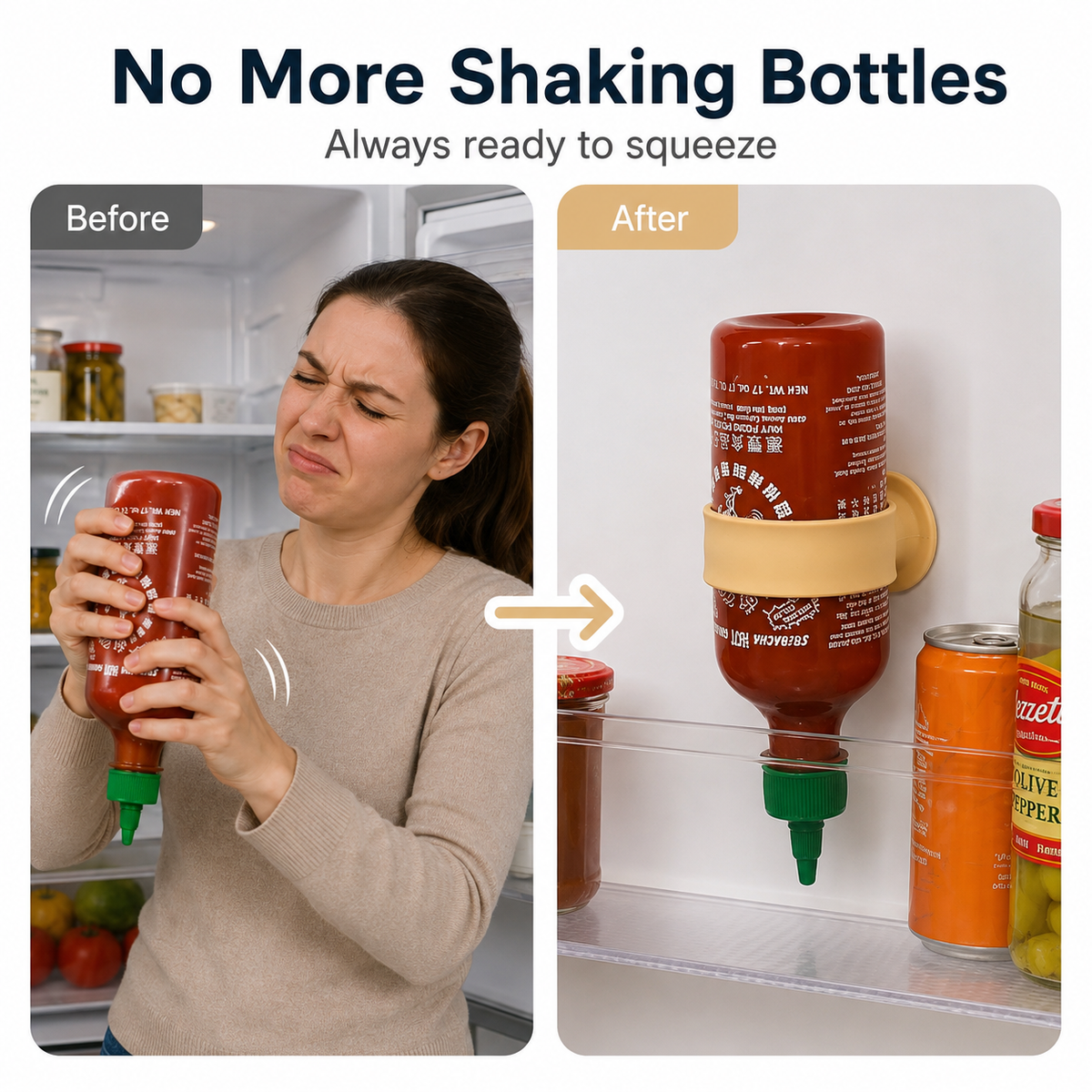Upside-Down Sauce Bottle Holder – Silicone Fridge Storage Strap