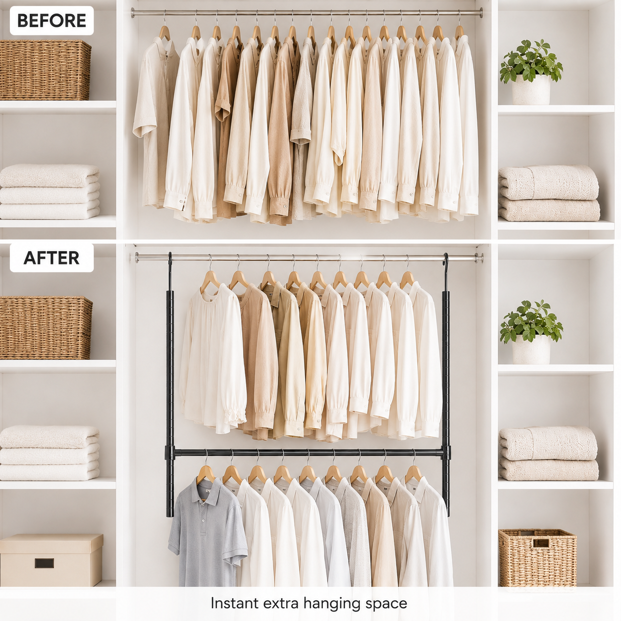 SimpleHouseware Adjustable Closet Hanging Rod, White