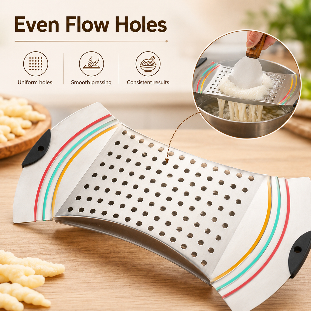 Stainless Steel Spaetzle Maker with Scraper – Adjustable Pot Noodle &amp; Dumpling Maker