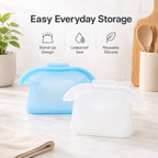 Reusable Silicone Food Storage Bags, 4 Cup Stand Up Leakproof for Freezer Microwave, Lunch Leftovers Meal Prep