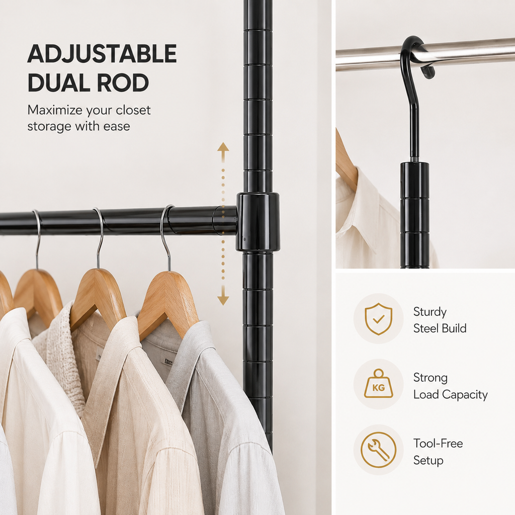 SimpleHouseware Adjustable Closet Hanging Rod, White