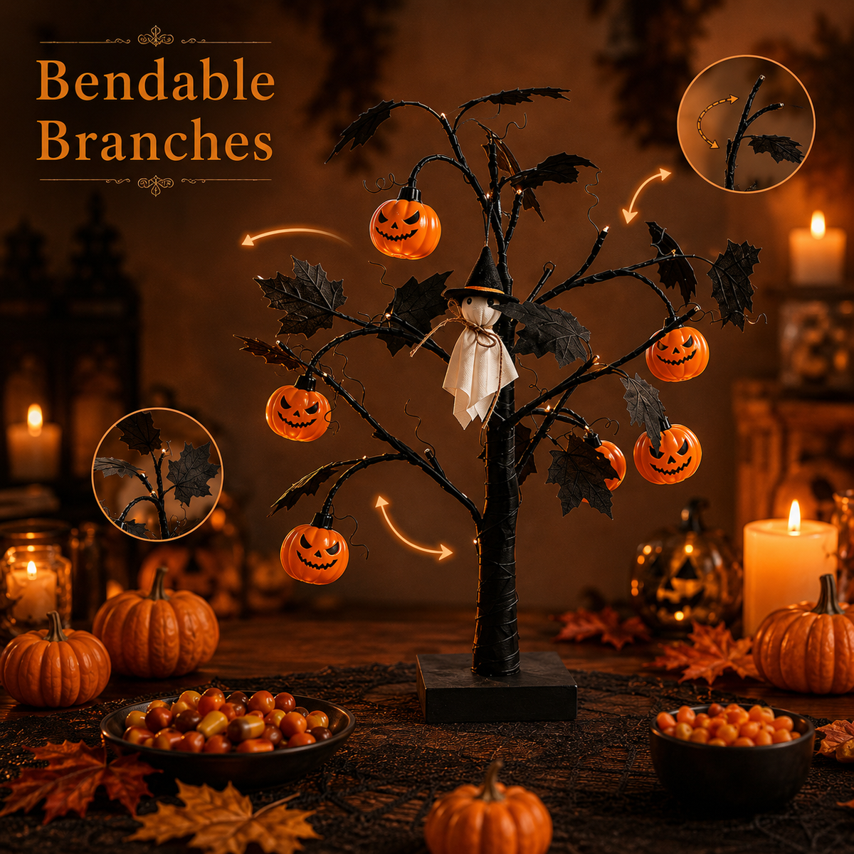 Halloween Lighted Tree – Spooky Tabletop LED Decoration