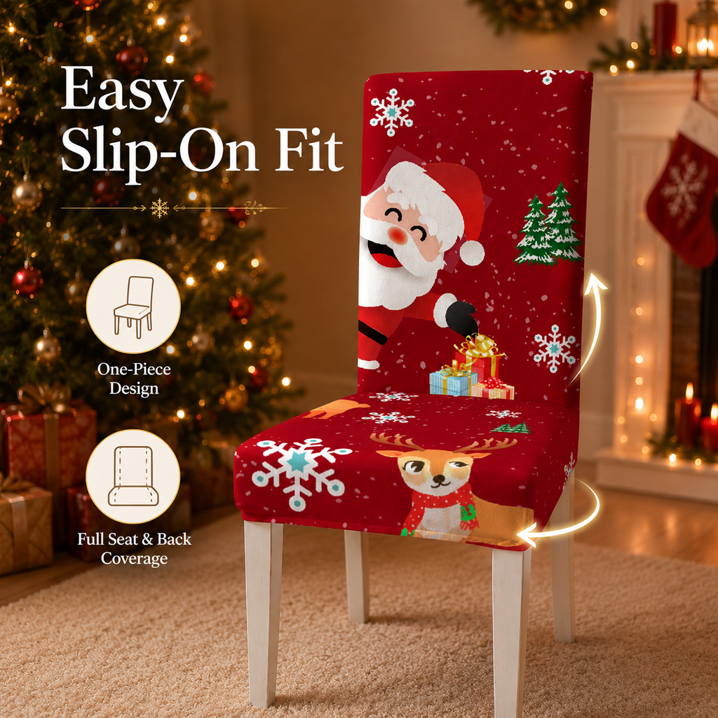 Christmas Stretch Dining Chair Cover – Festive Holiday Slipcover