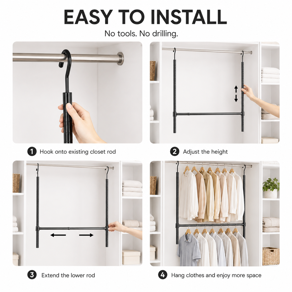 SimpleHouseware Adjustable Closet Hanging Rod, White