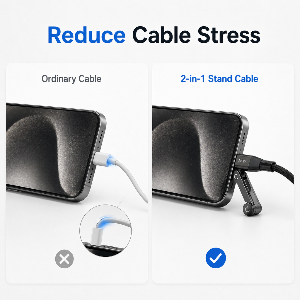 240W 2-in-1 Charging Cable with Built-In Phone Stand