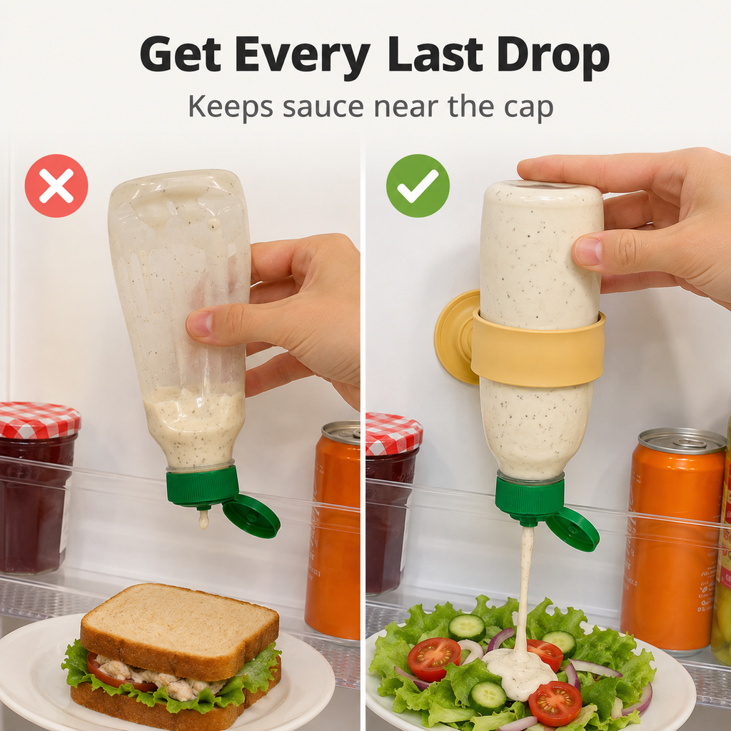 Upside-Down Sauce Bottle Holder – Silicone Fridge Storage Strap