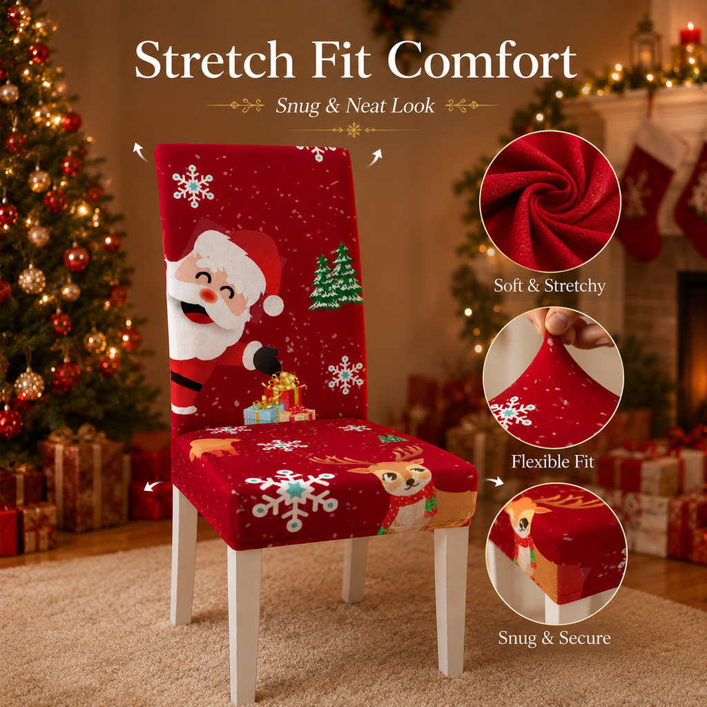 Christmas Stretch Dining Chair Cover – Festive Holiday Slipcover