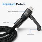 240W 2-in-1 Charging Cable with Built-In Phone Stand